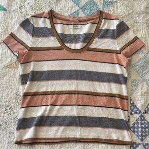 Madewell Short Sleeve Striped Tee - Pink, Gray, Brown